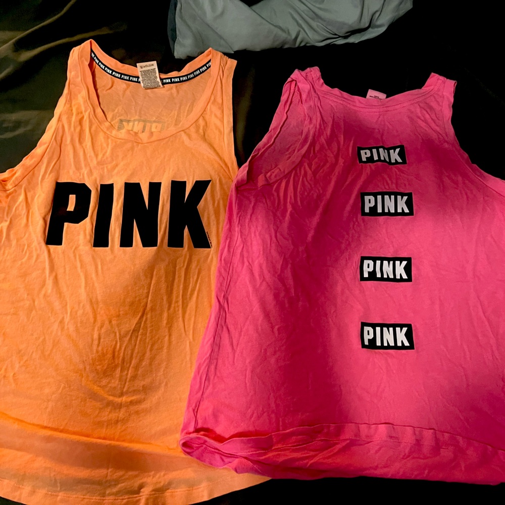 Victoria secret PINK ,tank tops in a light orange & hot pink.